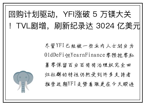 回购计划驱动，YFI涨破 5 万镁大关！TVL剧增，刷新纪录达 3024 亿美元