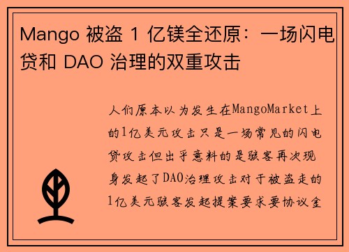 Mango 被盗 1 亿镁全还原：一场闪电贷和 DAO 治理的双重攻击